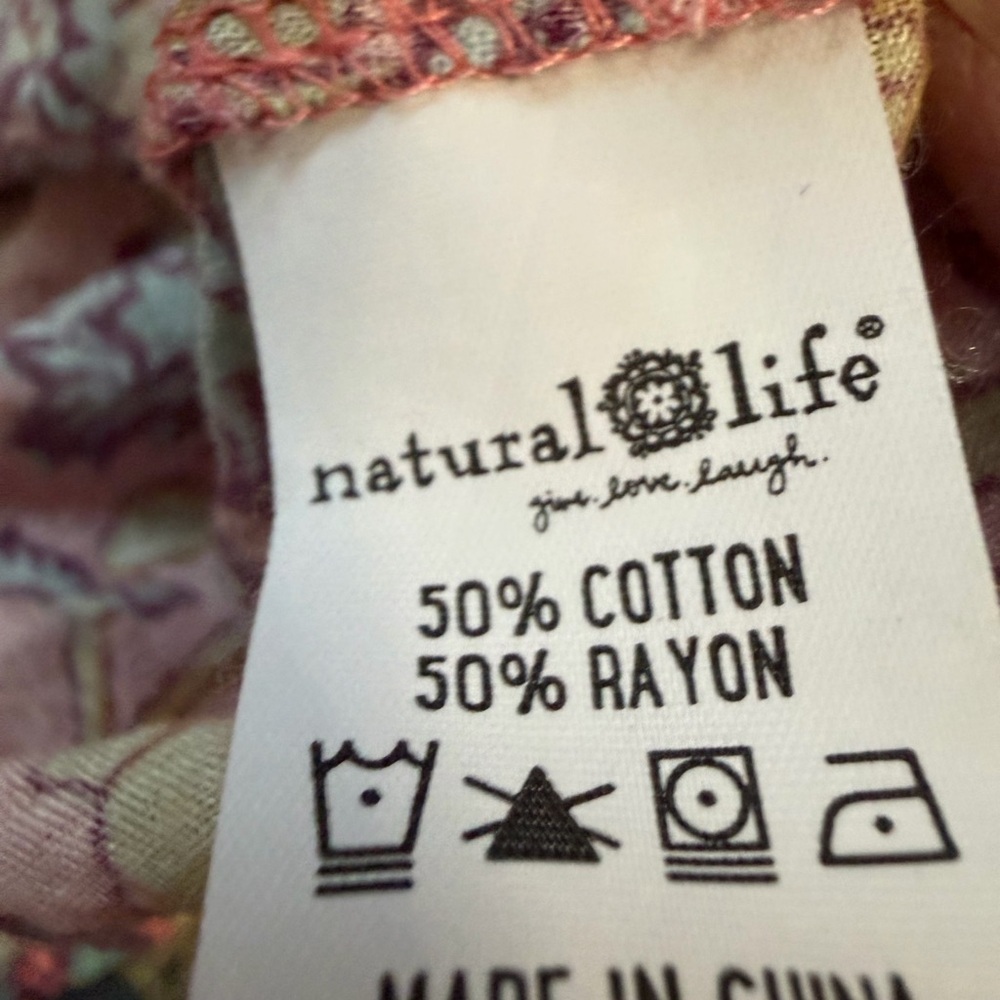 Natural Life Floral Pink Bohemian Long Sleeve With Tassels Women's Top Size S - Picture 6 of 6